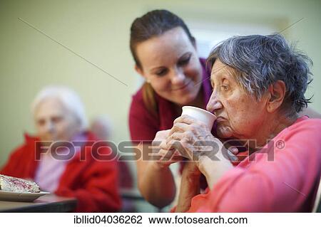 "Woman, 81 years, in a nursing home, at breakfast, supported by a geriatric nurse, Kralovske Porici, Bohemia, Czech Republic, Europe" View Large Photo Image Stock Image - "Woman, 81 years, in a nursing home, at breakfast, supported by a geriatric nurse, Kralovske Porici, Bohemia, Czech Republic, Europe". Fotosearch