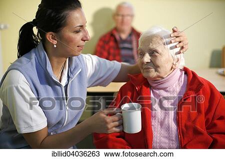 "Woman, 88 years, in a nursing home, at breakfast, supported by a geriatric nurse, Kralovske Porici, Bohemia, Czech Republic, Europe" View Large Photo Image Stock Image - "Woman, 88 years, in a nursing home, at breakfast, supported by a geriatric nurse, Kralovske Porici, Bohemia, Czech Republic, Europe". Fotosearch