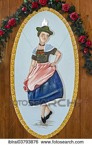 "Woman dancing the Schuhplattler in Bavarian dress, painted on a wooden board, Echelsbach, Upper Bavaria, Bavaria, Germany, Europe" View Large Photo Image Stock Photograph - "Woman dancing the Schuhplattler in Bavarian dress, painted on a wooden board, Echelsbach, Upper Bavaria, Bavaria, Germany, Europe". Fotosearch