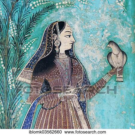 "Woman holding a dove, wall painting or fresco painted with natural colours from the Bundikalam school of painting, Chitrashala or Pavilion of the Paintings, Taragarh Fort, Bundi, Rajasthan, India, Asia" View Large Photo Image Stock Image - "Woman holding a dove, wall painting or fresco painted with natural colours from the Bundikalam school of painting, Chitrashala or Pavilion of the Paintings, Taragarh Fort, Bundi, Rajasthan, India, Asia". Fotosearch