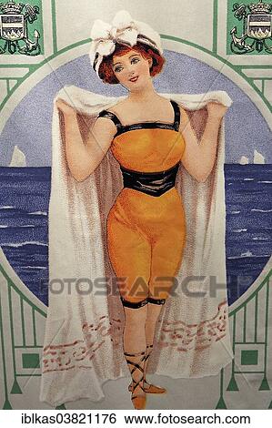 "Woman in a bathing suit, vintage advertising poster, circa 1900, Blankenberge, West Flanders, Belgium, Europe" View Large Photo Image Stock Photograph - "Woman in a bathing suit, vintage advertising poster, circa 1900, Blankenberge, West Flanders, Belgium, Europe". Fotosearch