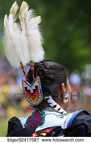 Stock Photo - Woman in traditional dress at the Pow Wow Festival, Kahnawake Indian Reserve, Quebec, Canada, North America. Fotosearch