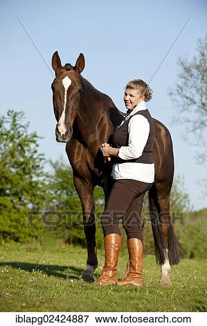 Woman standing with an Oldenburg horse on a meadow View Large Photo Image Stock Photo - Woman standing with an Oldenburg horse on a meadow. Fotosearch