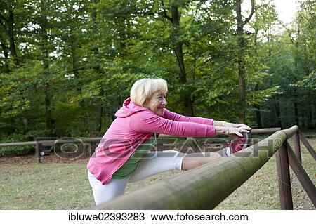 Woman stretching on an outdoor fitness trail View Large Photo Image Stock Image - Woman stretching on an outdoor fitness trail. Fotosearch