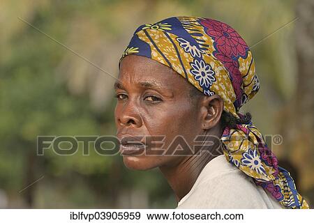 Stock Photo - "Woman wearing a headscarf, portrait, Nkala, Bandundu Province, Democratic Republic of the Congo". Fotosearch