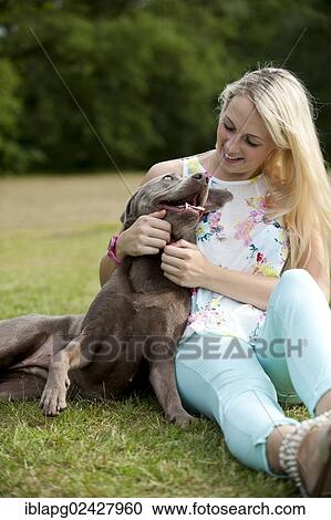 Woman with a Labrador Retriever View Large Photo Image Stock Image - Woman with a Labrador Retriever. Fotosearch