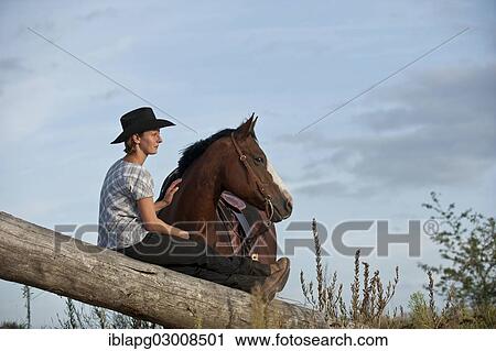 Stock Image - "Woman with a Quarter Horse, Germany, Europe". Fotosearch