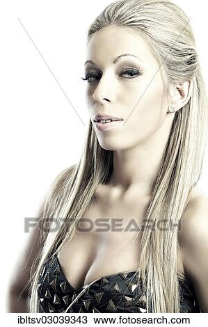 Stock Image - Woman with long blond hair. Fotosearch