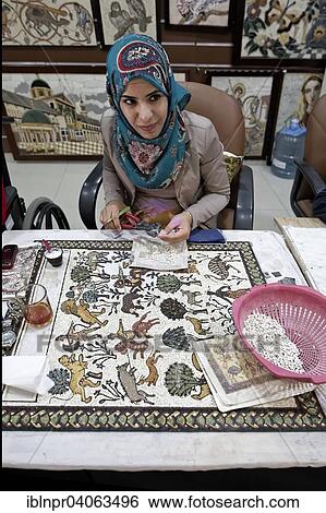 "Woman working on replica of the famous mosaic of the Byzantine Franciscan Monastery Church, Mount Nebo, near Madaba, Jordan, Asia" View Large Photo Image Stock Photograph - "Woman working on replica of the famous mosaic of the Byzantine Franciscan Monastery Church, Mount Nebo, near Madaba, Jordan, Asia". Fotosearch