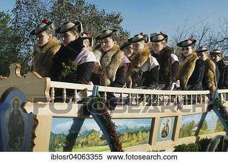 "Women in a carriage wearing traditional costume, Leonhardi Procession, Benediktbeuern, Bavaria, Germany, Europe" View Large Photo Image Stock Photography - "Women in a carriage wearing traditional costume, Leonhardi Procession, Benediktbeuern, Bavaria, Germany, Europe". Fotosearch