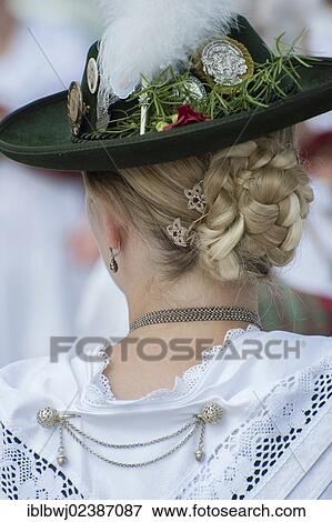 Stock Photo - "Women in traditional Bavarian costume, traditional hat, costume parade, 90th anniversary of the Ebersberg costume society, Bavaria, Germany, Europe". Fotosearch