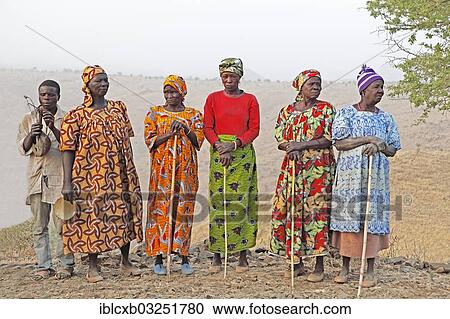 Stock Image - "Women wearing typical clothing, Rhumsiki, Far North, Cameroon, Africa". Fotosearch