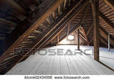 Stock Photograph - "Wooden beams, attic, wooden roof of an old building, Stuttgart, Baden-Wuerttemberg, Germany, Europe". Fotosearch