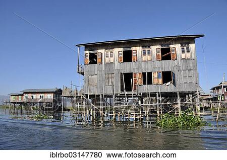 "Wooden house on stilts, Inle-See, Shan State, Myanmar, Burma, Asia" View Large Photo Image Stock Image - "Wooden house on stilts, Inle-See, Shan State, Myanmar, Burma, Asia". Fotosearch