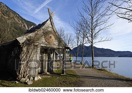 "Wooden hut in the Flake Viking village, lake Walchensee or Lake Walchen, Upper Bavaria, Bavaria, Germany, Europe" View Large Photo Image Stock Image - "Wooden hut in the Flake Viking village, lake Walchensee or Lake Walchen, Upper Bavaria, Bavaria, Germany, Europe". Fotosearch