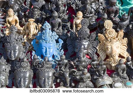 Stock Photo - "Wooden masks sold as souvenirs in Durbar Square, Kathmandu Valley, Kathmandu, Kathmandu District, Bagmati Zone, Nepal, Asia". Fotosearch