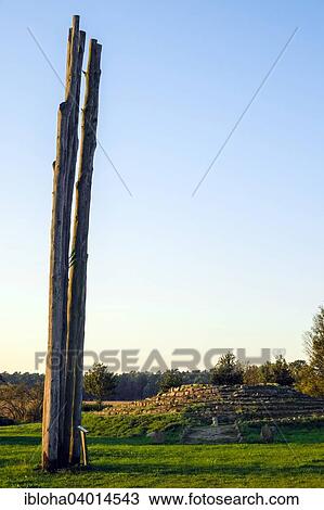 Stock Image - "Wooden sculpture, Landscape park Dummer Landschaften at Parum, Dummer, Mecklenburg-Western Pomerania, Germany, Europe". Fotosearch