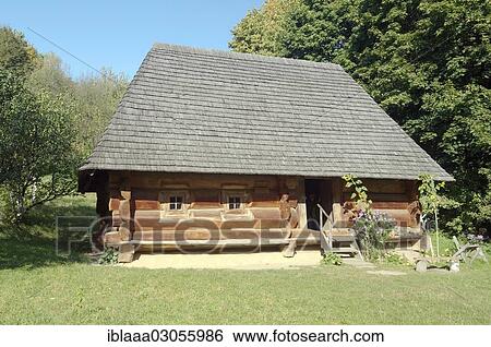 Stock Photograph - "Wooden Ukrainian log hut, Lviv, Ukraine, Europe". Fotosearch