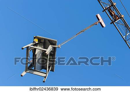 "Work bench suspended from a crane, worm's-eye view, Grevenbroich, North Rhine-Westphalia, Germany, Europe" View Large Photo Image Stock Photo - "Work bench suspended from a crane, worm's-eye view, Grevenbroich, North Rhine-Westphalia, Germany, Europe". Fotosearch