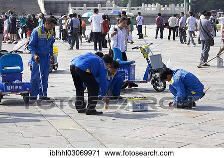 "Workers removing chewing gum from Tiananmen Square, Tiananmen Platz, Beijing, China, People's Republic of China, Asia" View Large Photo Image Stock Image - "Workers removing chewing gum from Tiananmen Square, Tiananmen Platz, Beijing, China, People's Republic of China, Asia". Fotosearch