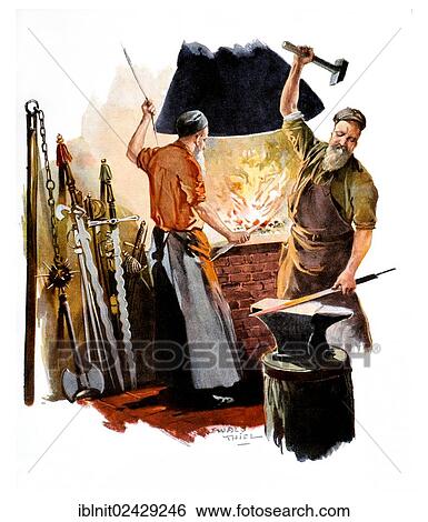Stock Photograph - "Workshop of a costume maker or swordsmith, Modern Art in Master Woodcuts, yearbook from 1900". Fotosearch