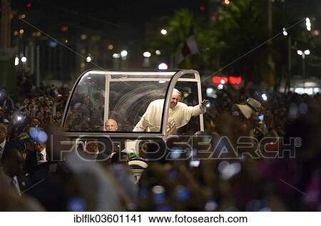 "World Youth Day 2013, Pope Francis travelling in the """"Popemobile"""", Copacabana, Rio de Janeiro, Rio de Janeiro State, Brazil, South America" View Large Photo Image Stock Image - "World Youth Day 2013, Pope Francis travelling in the """"Popemobile"""", Copacabana, Rio de Janeiro, Rio de Janeiro State, Brazil, South America". Fotosearch