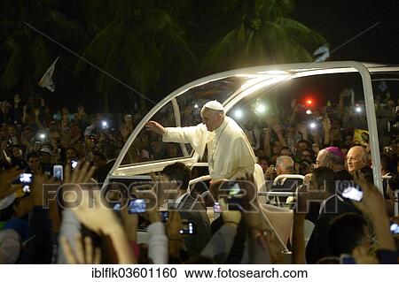 "World Youth Day 2013, Pope Francis travelling in the """"Popemobile"""", Copacabana, Rio de Janeiro, Rio de Janeiro State, Brazil, South America" View Large Photo Image Stock Image - "World Youth Day 2013, Pope Francis travelling in the """"Popemobile"""", Copacabana, Rio de Janeiro, Rio de Janeiro State, Brazil, South America". Fotosearch