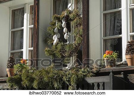 "Wreath made of pine branches with eggs hanging from a window, Easter custom, Zermatt, Canton of Valais, Switzerland, Europe" View Large Photo Image Stock Image - "Wreath made of pine branches with eggs hanging from a window, Easter custom, Zermatt, Canton of Valais, Switzerland, Europe". Fotosearch
