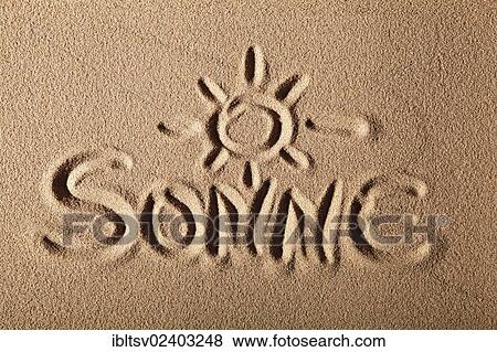 "Writing in the sand """"SONNE"""" or """"SUN""""" View Large Photo Image Stock Photo - "Writing in the sand """"SONNE"""" or """"SUN""""". Fotosearch