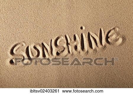"Writing in the sand """"SUNSHINE""""" View Large Photo Image Stock Image - "Writing in the sand """"SUNSHINE""""". Fotosearch
