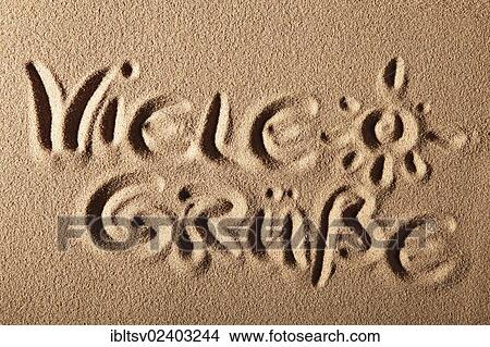 "Writing in the sand """"VIELE GRUssE"""" or """"MANY GREETINGS""""" View Large Photo Image Picture - "Writing in the sand """"VIELE GRUssE"""" or """"MANY GREETINGS""""". Fotosearch