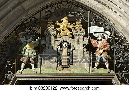 "Wrought iron grille with the Muenchner Kindl at the entrance gate, New Town Hall, Marienplatz, Munich, Upper Bavaria, Bavaria, Germany, Europe" View Large Photo Image Stock Image - "Wrought iron grille with the Muenchner Kindl at the entrance gate, New Town Hall, Marienplatz, Munich, Upper Bavaria, Bavaria, Germany, Europe". Fotosearch