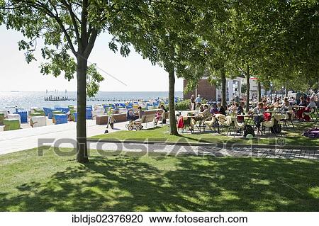 Stock Image - "Wyk beach promenade, Foehr island, North Frisia, Schleswig-Holstein, Germany, Europe". Fotosearch