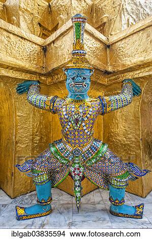 Picture - "Yaksha statue, Wat Phra Kaeo complex, Grand Palace, Bangkok, Thailand, Asia". Fotosearch