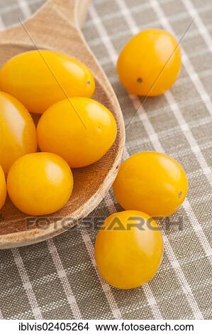 Yellow plum tomatoes on a wooden spoon View Large Photo Image Picture - Yellow plum tomatoes on a wooden spoon. Fotosearch