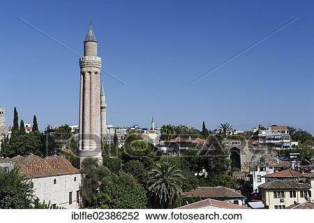 Stock Image - "Yivli Minare Mosque in the historic town centre of Antalya, Kaleici, Turkish Riviera, Turkey, Asia". Fotosearch