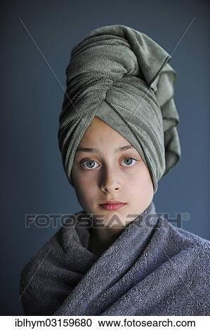 "Young girl, 10, after a bath wearing a towel turban" View Large Photo Image Stock Image - "Young girl, 10, after a bath wearing a towel turban". Fotosearch