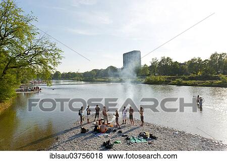 "Young people having party on the Isar River in summer, Flaucher, Munich, Upper Bavaria, Bavaria, Germany, Europe" View Large Photo Image Stock Photo - "Young people having party on the Isar River in summer, Flaucher, Munich, Upper Bavaria, Bavaria, Germany, Europe". Fotosearch