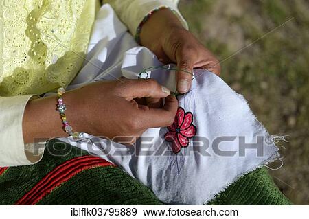 "Young woman embroidering a cloth with traditional patterns, Techido de Chompa, Union Potrero, Quispillacta, Ayacucho, Peru, South America" View Large Photo Image Stock Photo - "Young woman embroidering a cloth with traditional patterns, Techido de Chompa, Union Potrero, Quispillacta, Ayacucho, Peru, South America". Fotosearch