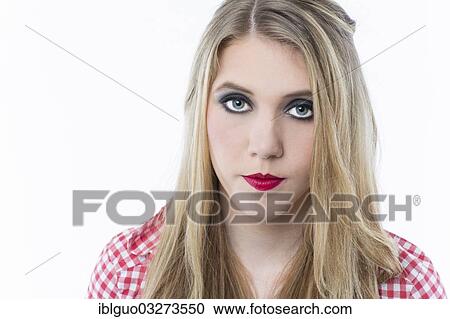"Young woman in checkered shirt, portrait" View Large Photo Image Stock Image - "Young woman in checkered shirt, portrait". Fotosearch