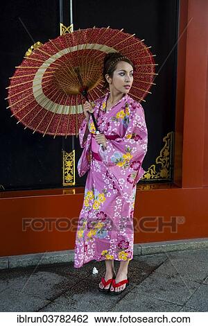 "Young woman in kimono and with oil-paper umbrella, SensÅ-ji temple, Asakusa, Tokyo, Japan, Asia" View Large Photo Image Stock Image - "Young woman in kimono and with oil-paper umbrella, SensÅ-ji temple, Asakusa, Tokyo, Japan, Asia". Fotosearch