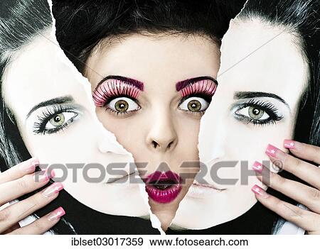 "Young woman looking amazed through a torn portrait photo, Austria, Europe" View Large Photo Image Stock Photo - "Young woman looking amazed through a torn portrait photo, Austria, Europe". Fotosearch
