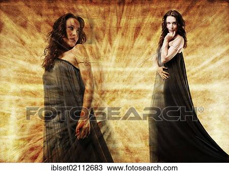 Stock Image - "Young woman wearing a long dress, fashion, composing". Fotosearch