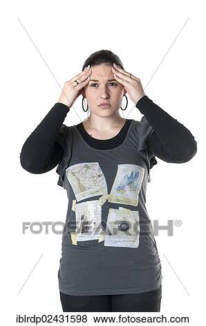 Stock Photo - Young woman with a headache. Fotosearch