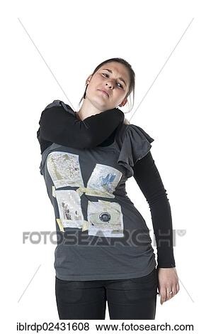 Stock Photo - "Young woman with back pain, neck pain". Fotosearch