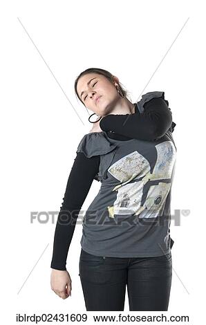 Stock Photo - "Young woman with back pain, neck pain". Fotosearch