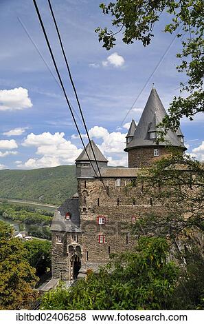 Stock Photo - "Youth hostel and castle Burg Stahleck, Bacharach, UNESCO World Heritage Site, Rhineland-Palatinate, Germany, Europe". Fotosearch