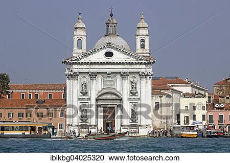 Stock Image - "Zattere landing with the Santa Maria del Rosario Church or Gesuati Church, Dorsoduro, Venice, Veneto, Italy, Europe". Fotosearch