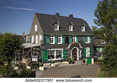 "Zur schoenen Aussicht Restaurant, slate cladded house, Burg Castle, Burg an der Wupper, Solingen, Bergisches Land region, North Rhine-Westphalia, Germany, Europe" View Large Photo Image Stock Image - "Zur schoenen Aussicht Restaurant, slate cladded house, Burg Castle, Burg an der Wupper, Solingen, Bergisches Land region, North Rhine-Westphalia, Germany, Europe". Fotosearch