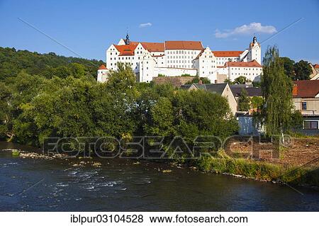 Stock Photo - "Zwickauer Mulde river with Colditz Castle, Colditz, Saxony, Germany, Europe". Fotosearch